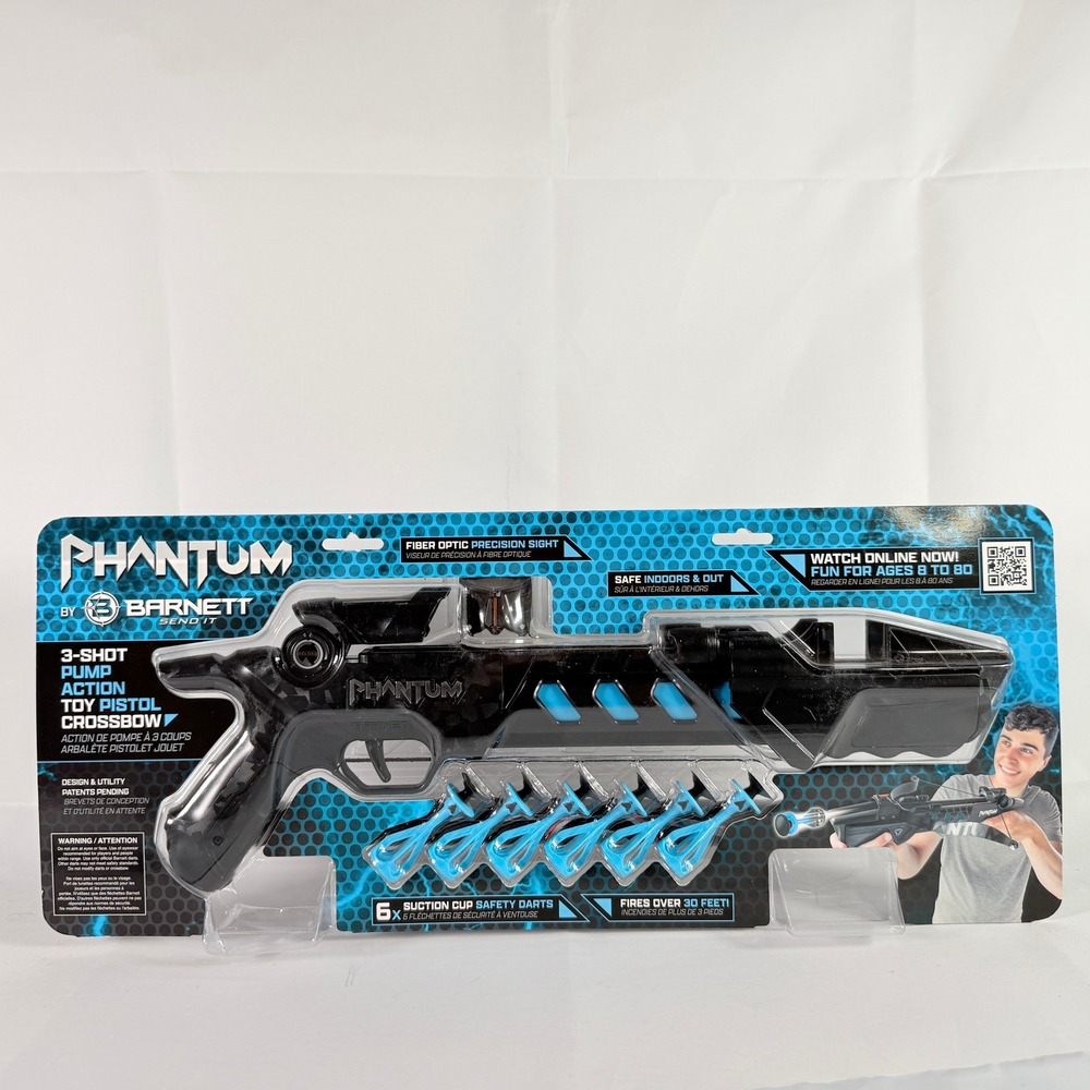 Barnett‎ Phantom 3-Shot Pump Action Toy Pistol Crossbow Blaster Blue 6 Toy Darts
